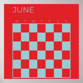 Red Blue Undated Checked June Monthly Calendar Poster