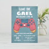 Red & Blue Video Game Gaming Kinderparty Einladung (Stehend Vorderseite)