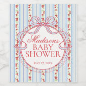 Red & Blue Vintage Fancy Floral Baby Shower Favors Weinetikett (Einzelnes Label)