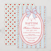Red & Blue Vintage Fancy Floral Baptism Einladung (Vorne/Hinten)