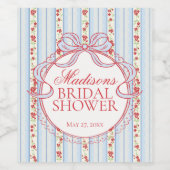 Red & Blue Vintage Fancy Floral Bridal Shower Weinetikett (Einzelnes Label)