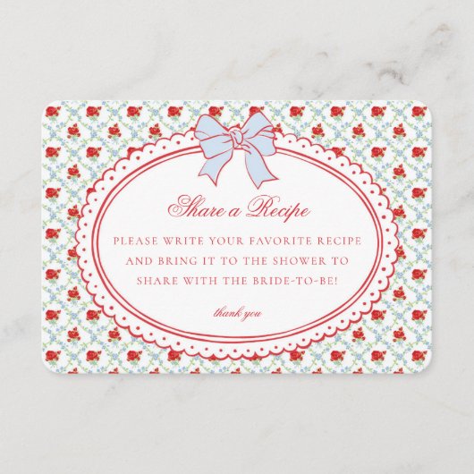 Red & Blue Vintage Fancy Floral Share Recipe Begleitkarte (Vorderseite)