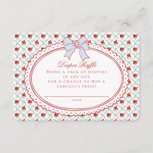 Red & Blue Vintage Floral Diaper Raffle Insert (Vorderseite)