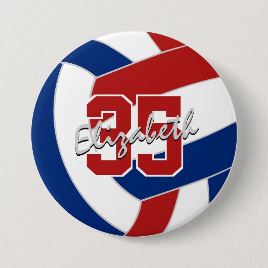 Red blue volleyball athllet name jersey nummer button (Vorderseite)