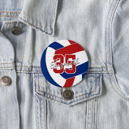 Red blue volleyball athllet name jersey nummer button (Beispiel)