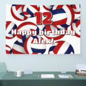 red blue volleyballs kids birthday party banner (Messe)