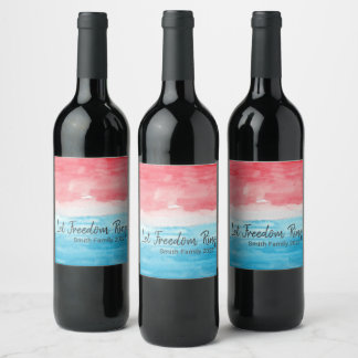 Red & Blue Water Color Wine Label Weinetikett
