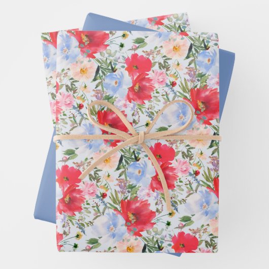 Red Blue Watercolor Florals Geschenkpapier Set (Beispiel)