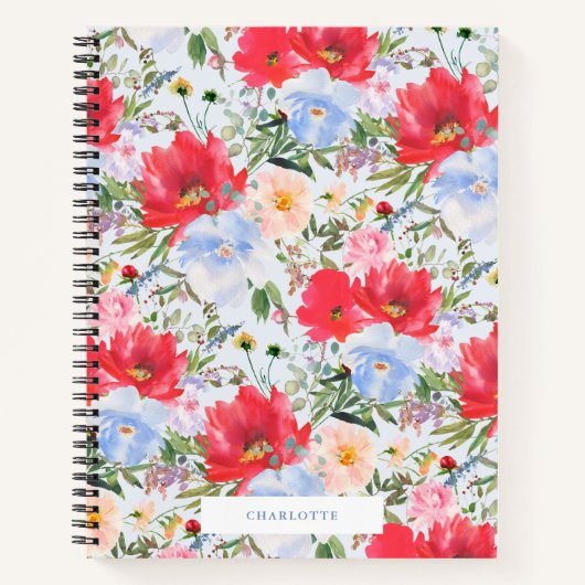 Red Blue Watercolor Florals Spiral Notebook Notizblock (Vorderseite)