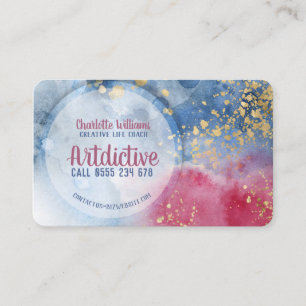 Red Blue Watercolor Gold Spritzer Künstler Kreativ Visitenkarte