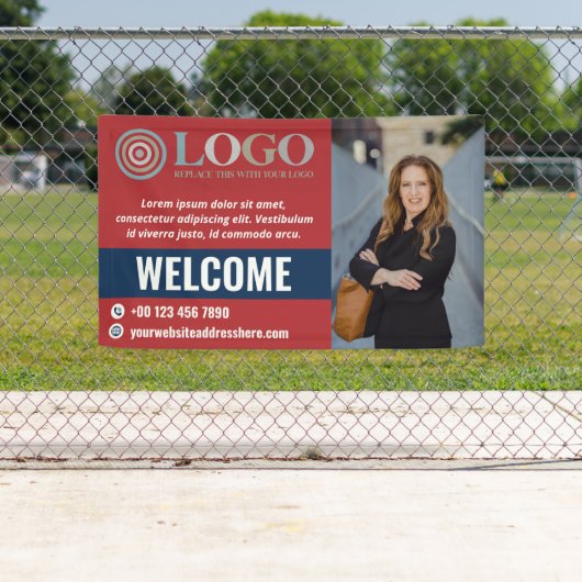 Red Blue Welcome Small Business Foto Logo Promotio Banner (Insitu)