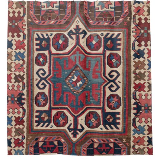 Red Blue Western Santa Fe Cowboy Verziert Duschvorhang (Vorderseite)