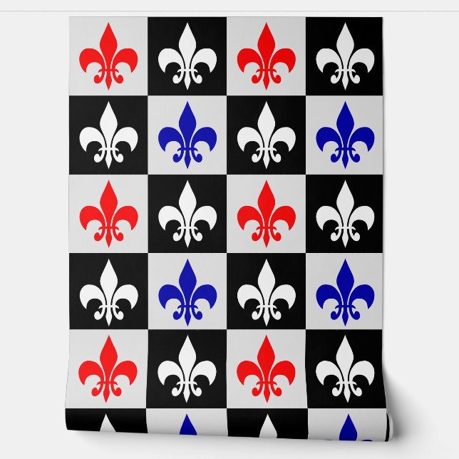 Red Blue White Fleur-De-Lis-Tapete Tapete (Abrollen)