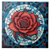 Red Blue White Mosaik Rose Blume Fliese (Vorderseite)