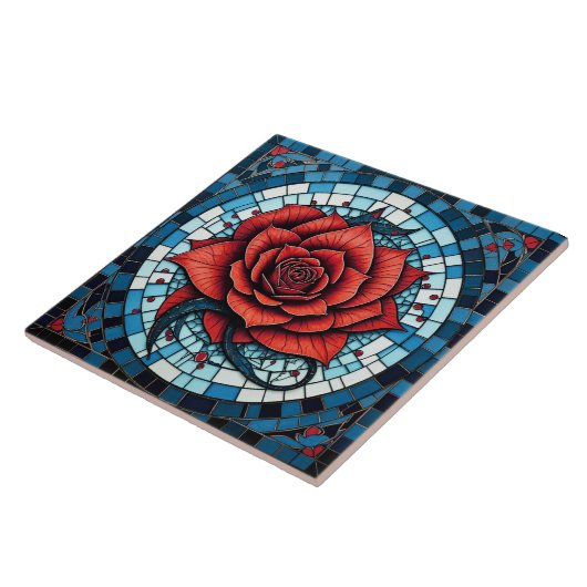 Red Blue White Mosaik Rose Blume Fliese (Seite)