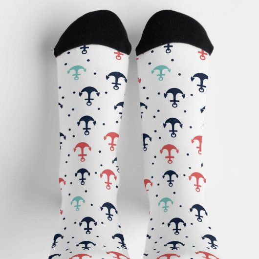 Red Blue White Nautic Boat Anchors Muster Socken (Oben)