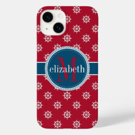 Red Blue White Nautical Ship Wheels Monogram Case-Mate iPhone Hülle