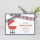 Red Blue & White Party Fringe 4. Juli Barbecue Einladung (Stehend Vorderseite)