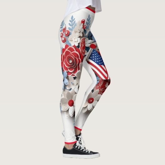 Red Blue White Patriotic 3D-Blume Leggings (Rechts)