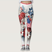 Red Blue White Patriotic 3D-Blume Leggings (Vorderseite)