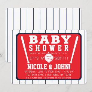 Red Blue & White Pinstripes Baseball Baby Dusche Einladung
