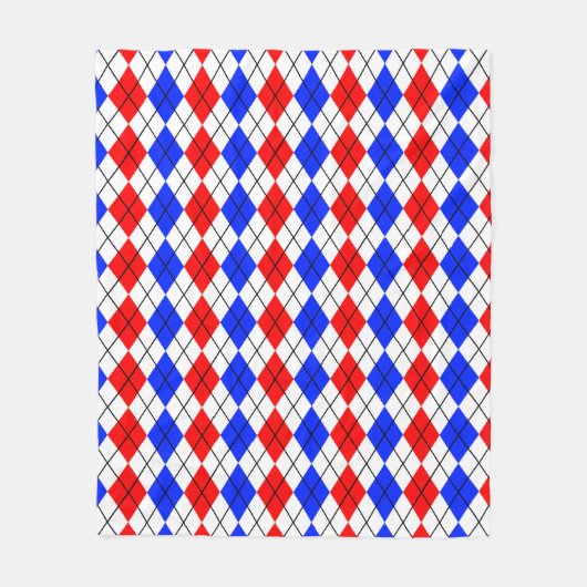 Red Blue White Raute Diamond Muster Design Fleecedecke (Vorderseite)