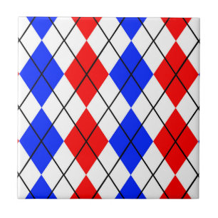 Red Blue White Raute Diamond Muster Design Fliese