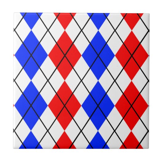 Red Blue White Raute Diamond Muster Design Fliese (Vorderseite)