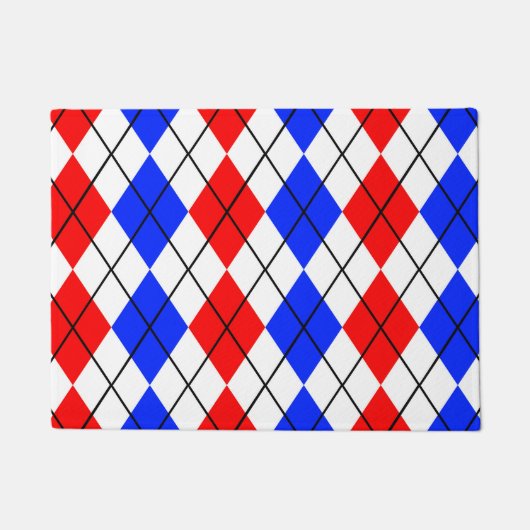 Red Blue White Raute Diamond Muster Design Fußmatte (Vorderseite)