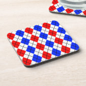 Red Blue White Raute Diamond Muster Design Getränkeuntersetzer (Linke Seite)