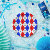 Red Blue White Raute Diamond Muster Design Pappteller (Party)