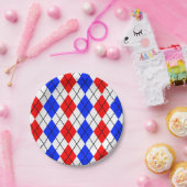 Red Blue White Raute Diamond Muster Design Pappteller (Party)