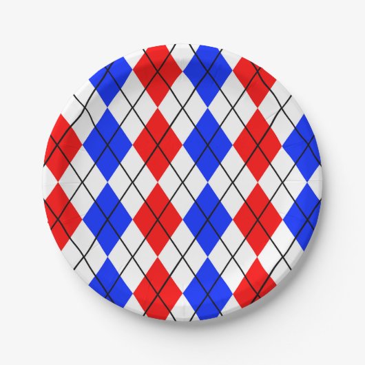Red Blue White Raute Diamond Muster Design Pappteller (Vorderseite)
