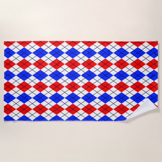 Red Blue White Raute Diamond Muster Design Strandtuch (Vorderseite)