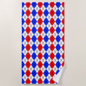 Red Blue White Raute Diamond Muster Design Strandtuch (Vorderseite)