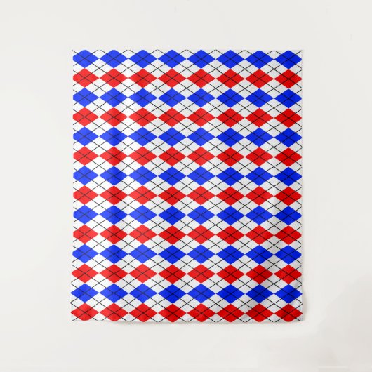 Red Blue White Raute Diamond Muster Design Wandteppich (Vorderseite)