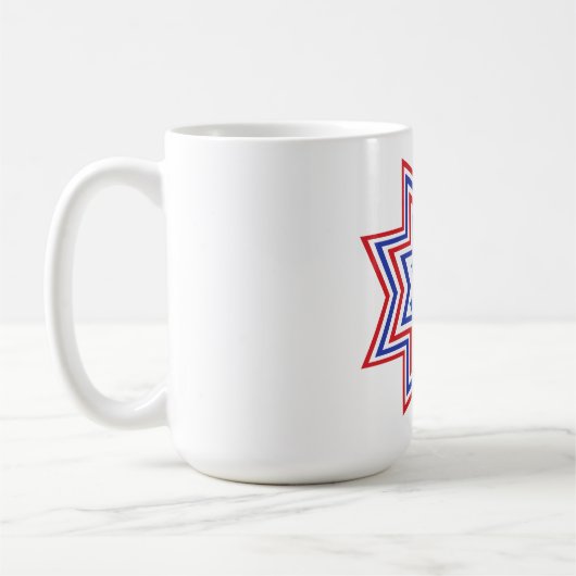 Red, Blue, White Star American Slogan Kaffeetasse (Links)