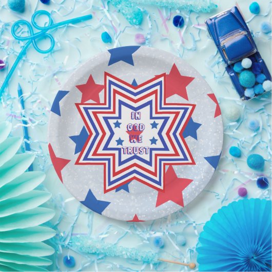 Red, Blue, White Star American Slogan Pappteller (Party)