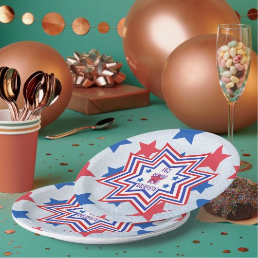Red, Blue, White Star American Slogan Pappteller (Multi)