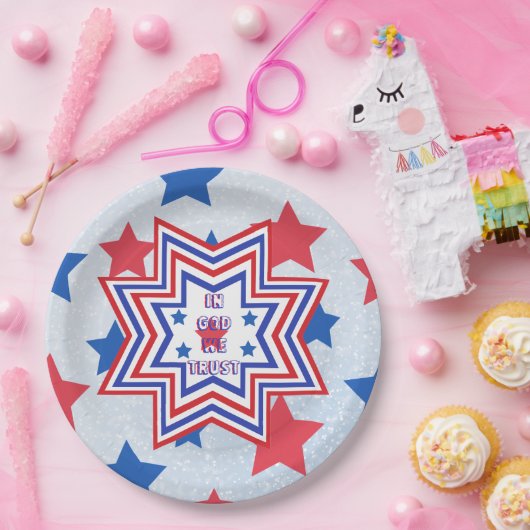 Red, Blue, White Star American Slogan Pappteller (Party)