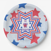 Red, Blue, White Star American Slogan Pappteller (Vorderseite)