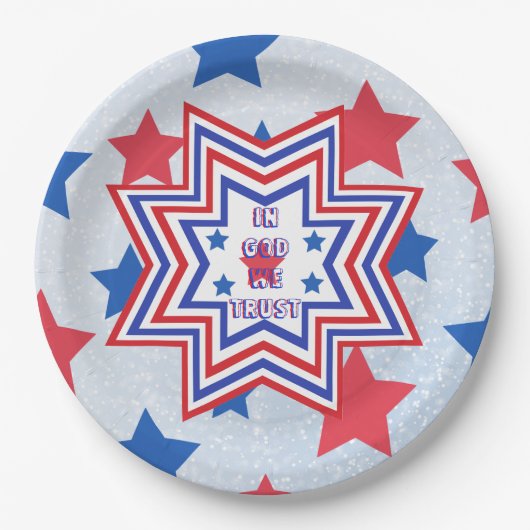 Red, Blue, White Star American Slogan Pappteller (Vorderseite)