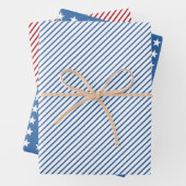 Red Blue White Stripes and Stars Patriotic Geschenkpapier Set (Beispiel)