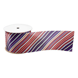 Red Blue White Stripes Cool Modernes Unisex Muster Satinband