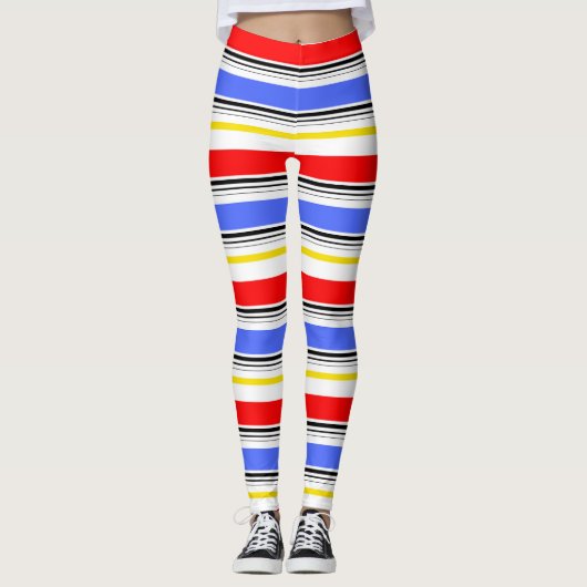 Red Blue White Stripes Design Leggings (Vorderseite)