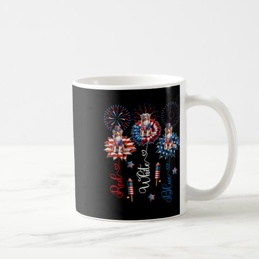 Red Blue White Three Niedliche Australian Shepherd Kaffeetasse (Rechts)