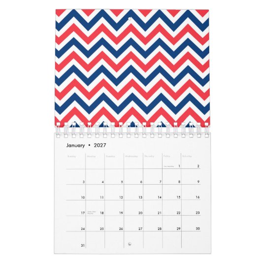 Red Blue White Zig Zag Lines Geometric Baseball Kalender (Jan 2027)