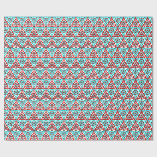 Red Blue Xmas Geometrie Nordic Pattern Geschenkpapier (Flach)