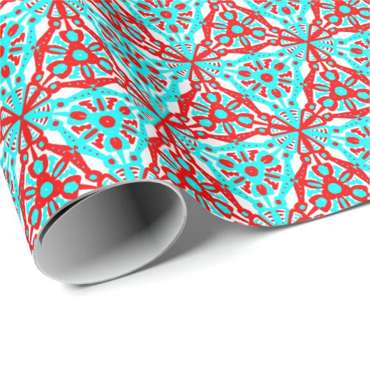 Red Blue Xmas Geometrie Nordic Pattern Geschenkpapier (Rolleneckpunkt)