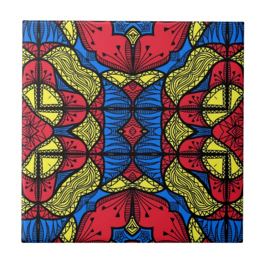 Red Blue Yellow African Tribal Pattern Fliese (Vorderseite)